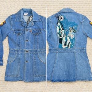 Vintage 70s Levi’s Orange Tab Custom Art Denim Chore Jacket Fairy Scene Medium